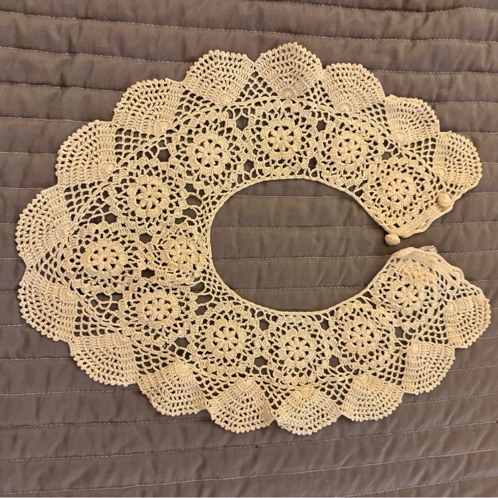 Handmade Crochet Lace Collar Scarf in Cream